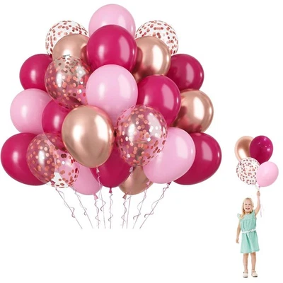 Lot de 60 Ballon Anniversaire Fuchsia Rose,12 Pouces Ballon Rose avec 2 Ruban - Photo 1/4