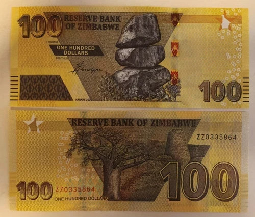 Zimbabwe 100 Dollari 2020 P106 Prefisso ZZ Ricambio UNC - Foto 1 di 1