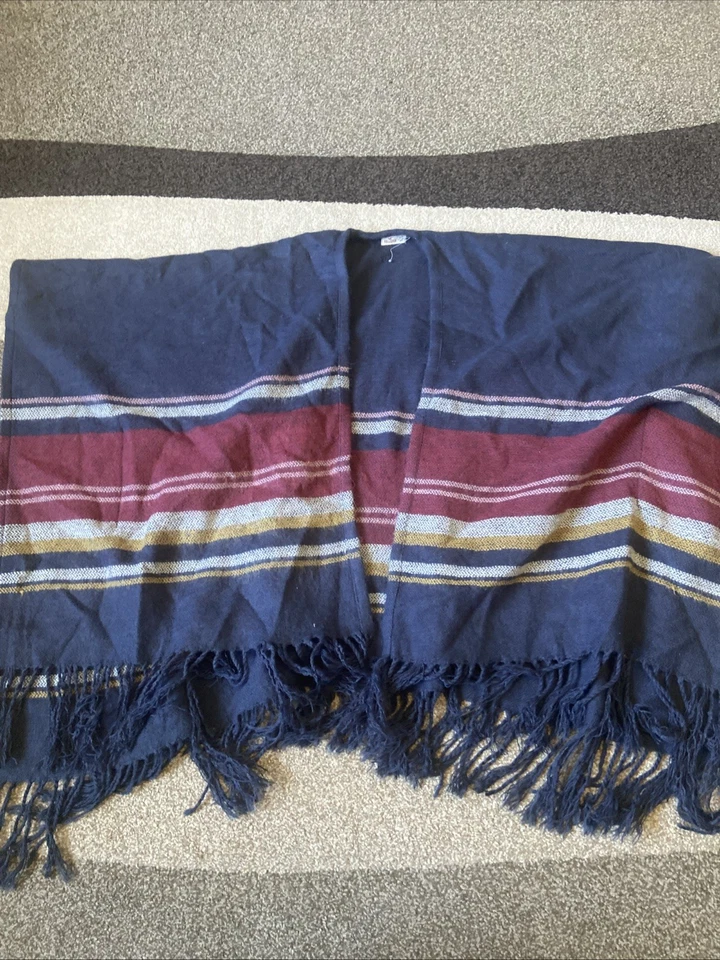 Hollister пончо синий разноцветный полоски бахрома кромки женщин XS-S большого размера уютный - Изображение 4 из 4