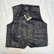 Diamond Plate Genuine Buffalo Leather Biker Vest Men XL Eagle Patch NEW 119MSRP