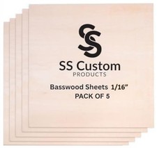 5 PCS Basswood Sheets Crafts 12x12x1/16 Inch 1.5mm Plywood Laser Cutting