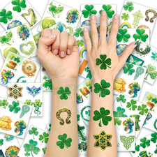 24 Sheets St Patricks Day Glitter Shamrock Tattoos, Irish Themed Saint Patricks