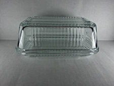 Vintage Clear Ribbed Glass Refrigerator Storage Dish W/Lid Butter Tray Unbranded