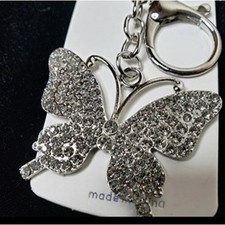 BUTTERFLY RHINESTONE KEYCHAINT / PURSE HOOK SILVER TONE NWT