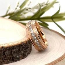 8mm Rose Gold Tungsten Christmas Gifts Ring Domed Edge CZ Stone Inlay Women Band