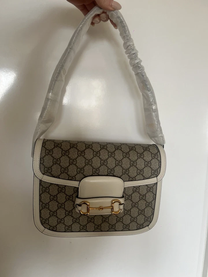 Gucci Horsebit 1955 Shoulder Bag White Leather/canvas - Image 3 of 4