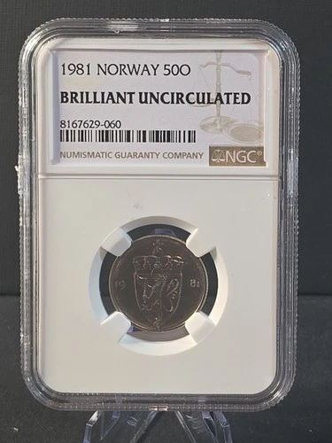 1981 Norway 50 Øre NGC Brilliant Uncirculated – Copper-Nickel Lion Shield Coin