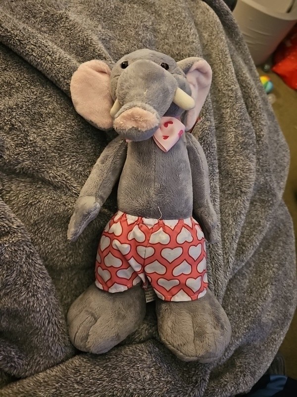 Elephant Valentine's Day Plush In Heart Boxers And Bow Tie