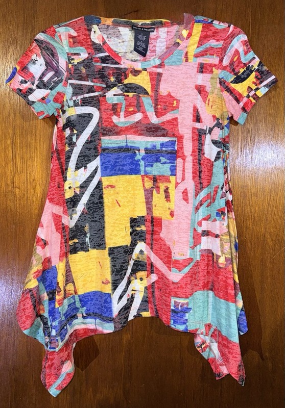 NWOT CHELSEA & THEODORE S/S MULTICOLOR POLYESTER/RAYON PULL OVER BLOUSE - SMALL