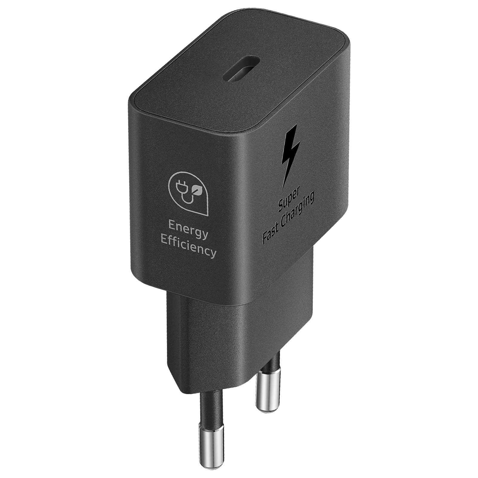 Chargeur USB-C Samsung GaN 25W secteur noir anti surchauffe pour batterie faible