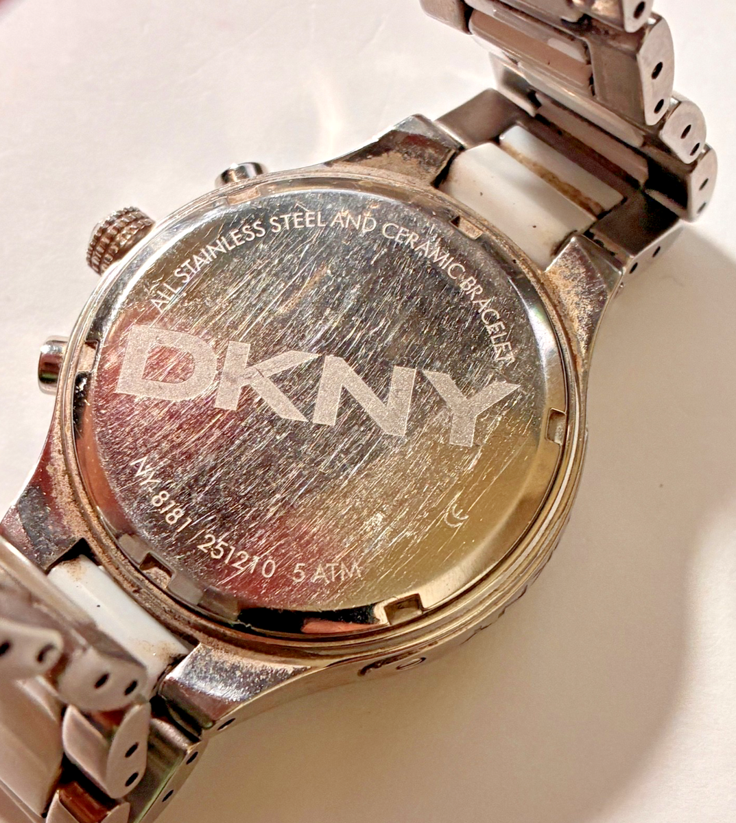 DKNY Ceramic Womens Watch - 38mm White Chronograph Crystal - Date