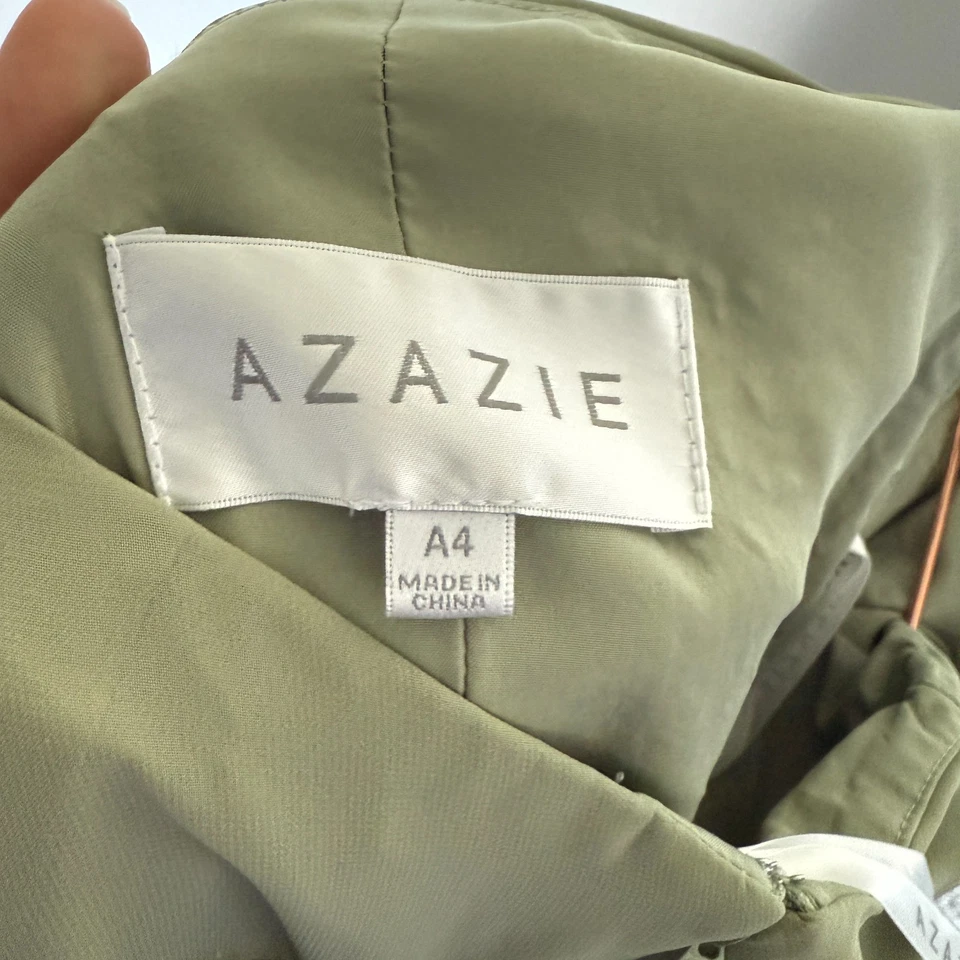 Vestido Azazie Molly A4 Polvoriento Salvia Un Hombro Plisado Gasa Dama de honor Boda Foto 4 de 4