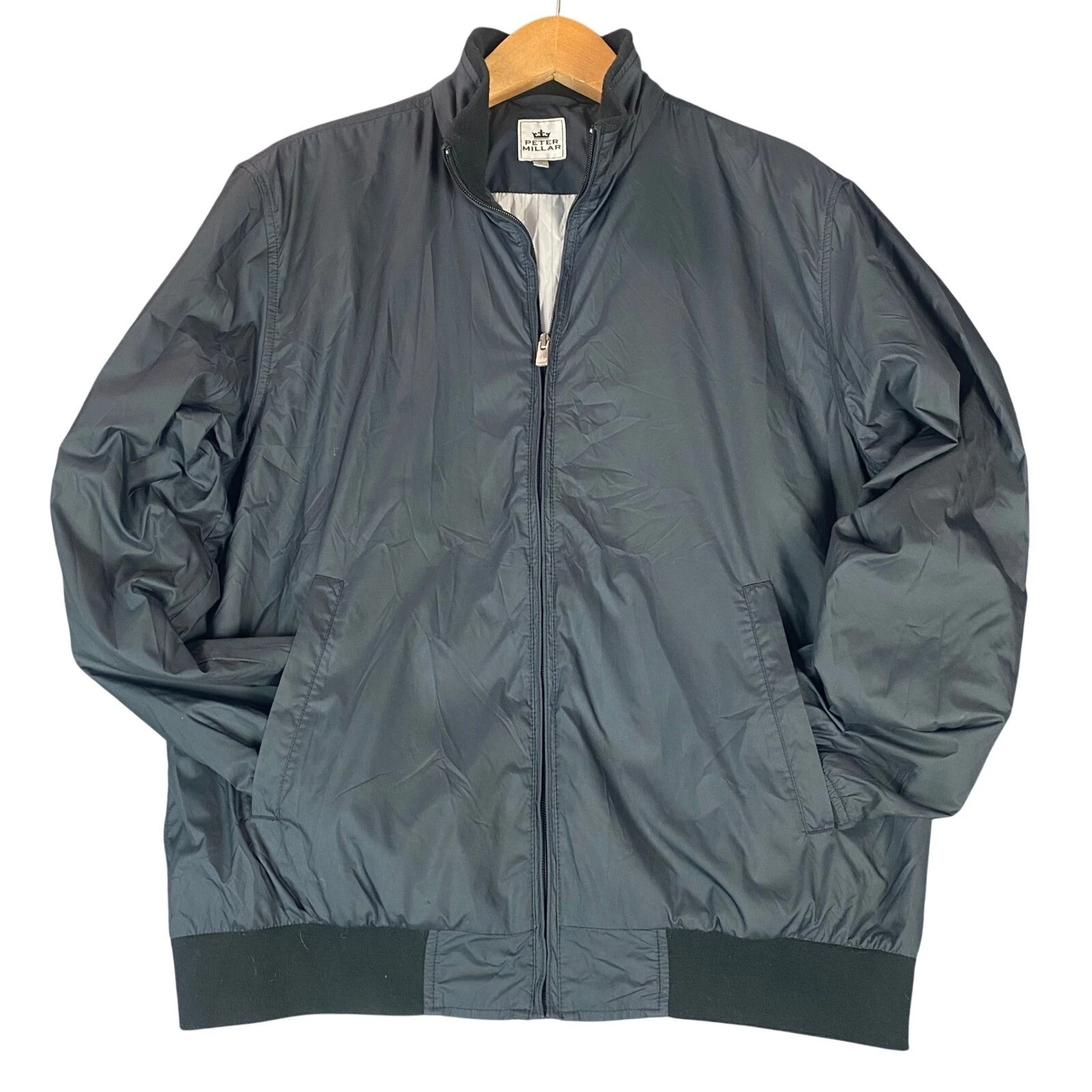 Peter Millar Mens Jacket M Black Full Zip Windbreaker Bomber Golf Lightweight