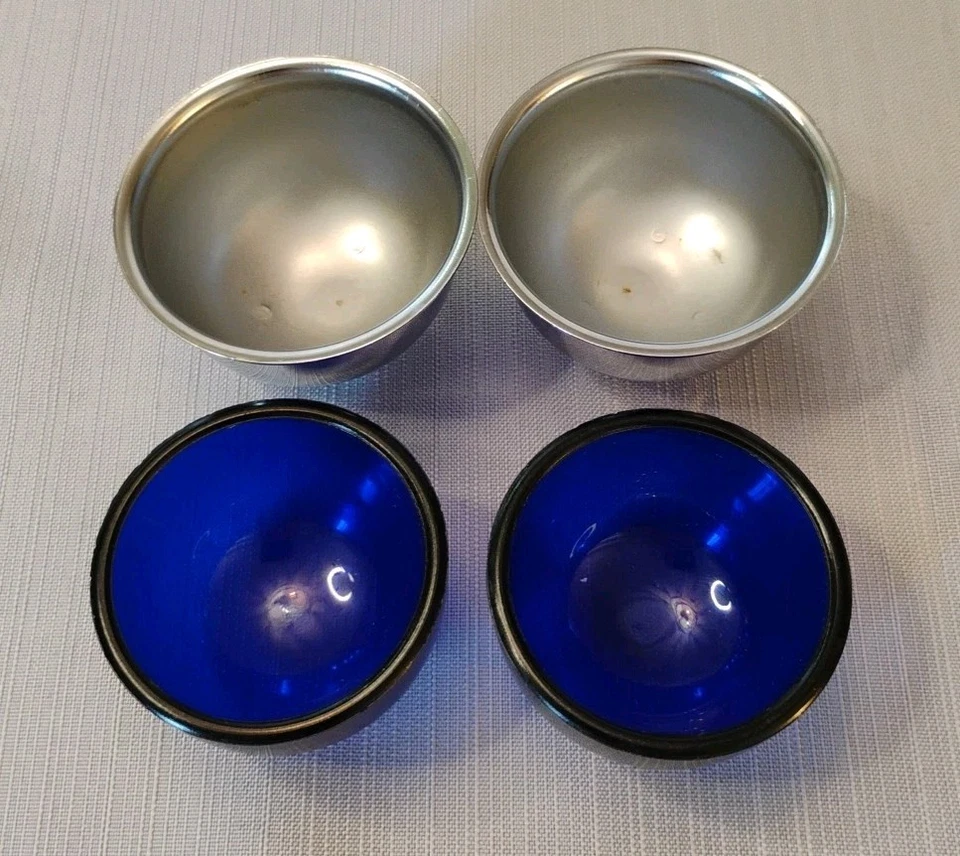 Cucharas forradoras de vidrio azul cobalto bodegas maestras plateadas inglesas de colección Foto 4 de 4