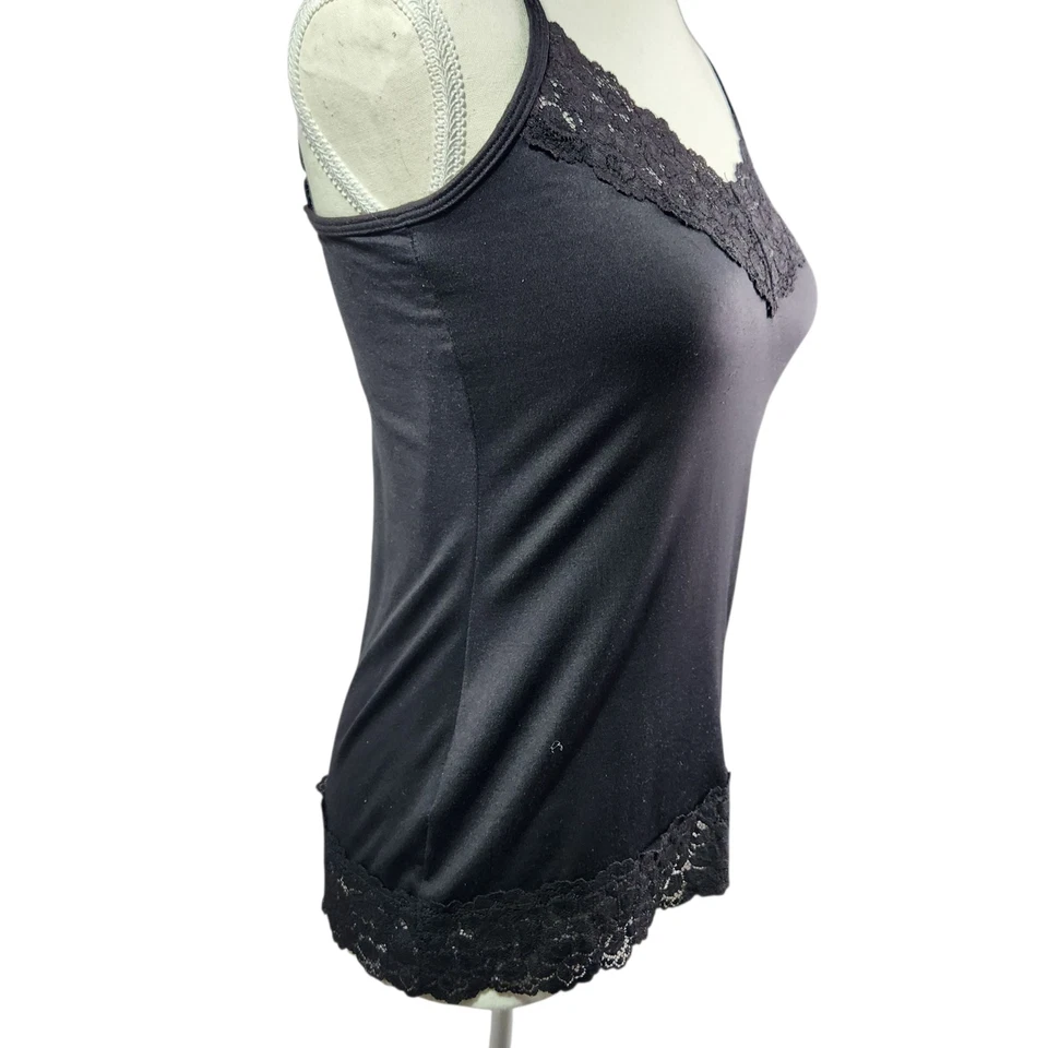 Camiseta sin mangas de encaje camisola mercado negro de la Casa Blanca negra elástica Y2K coqueta pequeña Foto 4 de 4