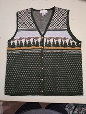 Vintage Croft & Barrows Vest Size Large Button Down Knit Trees Cottage Core