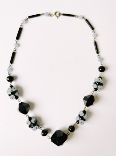 Art Deco Necklace Black Faceted Blue Czech Wire Jewellery T4 - Bild 2 von 10