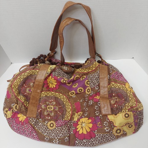 Amici Boho Tote Bag Purse Brown Pink Yellow Hippie Hobo Slouchy Floral