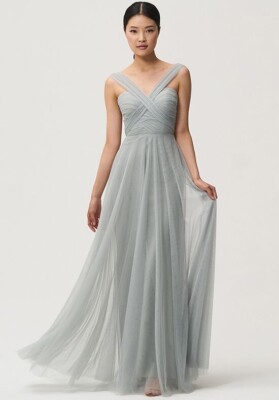Jenny Yoo Julia Convertible Backless Bridesmaid Dress Light Gray Size 20 NWT