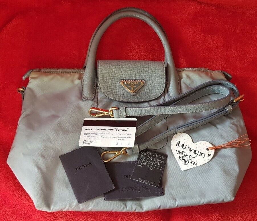 Prada Tessuto+Saffiano 2-Way bag Pervinca (light blue) | eBay Prada Tessuto+Saffiano 2-Way bag Pervinca (light blue) | eBay