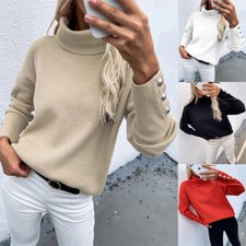 Ladies Women's Chunky Knitted Top High Polo Roll Neck Baggy Jumper Sweater