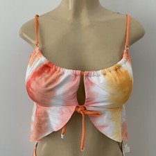 New Sanctuary Anthropologie Tie Dye Ruffle Bikini Top Sz M Sade Orange Pink