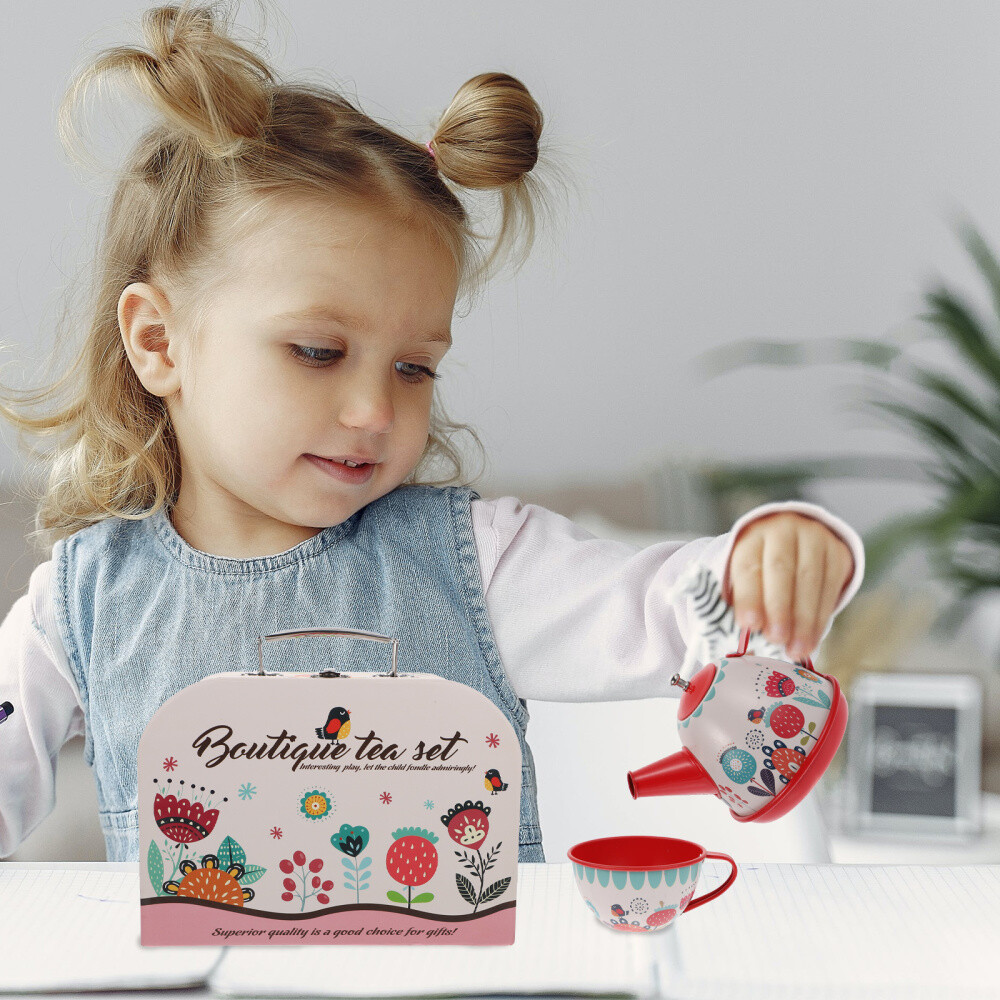 Red Tinplate Toy Tea Set Child Pretend Play Childrens Party eBay
