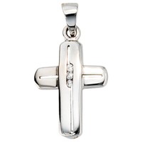 AnhäNger Kreuz Aus 585 WeißGold, Mit 3 Diamanten Brillanten, Halsschmuck, Damen