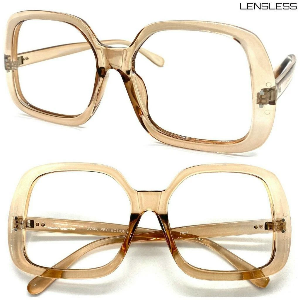 Oversized Exaggerated Retro Lensless Eye Glasses Large Nude Frame Only NO Lens