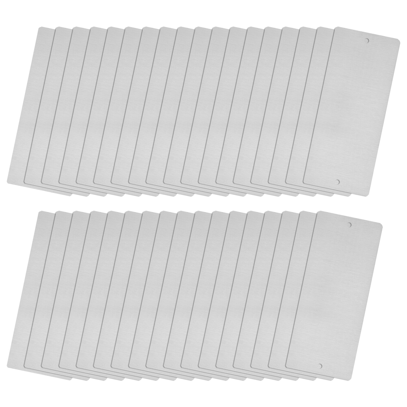 80x30x0.4mm Brushed Stainless Steel Blank Metal Card with Hole Silver Tone 35Pcs