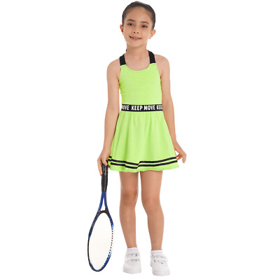 Kids Girls Tennis Dress 2 Pieces Sleeveless Golf Dress Running Workout  Tracksuit | eBay