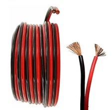 10 Gauge OFC Copper Red / Black Cable 2 Conductor Bonded Zip Cord Power Ground
