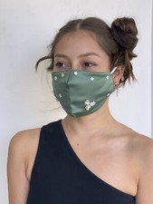 Washable 100 silk Green Face mask 7 layer protection with crystals, adjustable