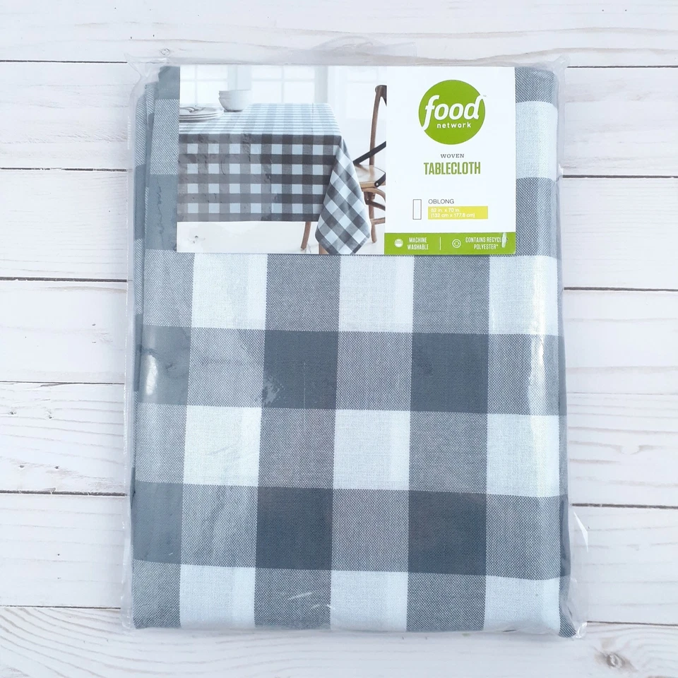 Fabric Tablecloth Buffalo Plaid Gray White 52x70 - Image 2 of 3