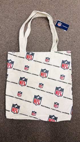 NEW NFL Canvas Tote Bag 17"X17"with inside pocket Off-White Handles Football - Picture 2 of 3