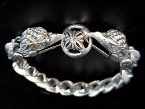 King Baby Double Eagle Head Mens Sterling Silver Bracelet 109 Gms Thick & Heavy
