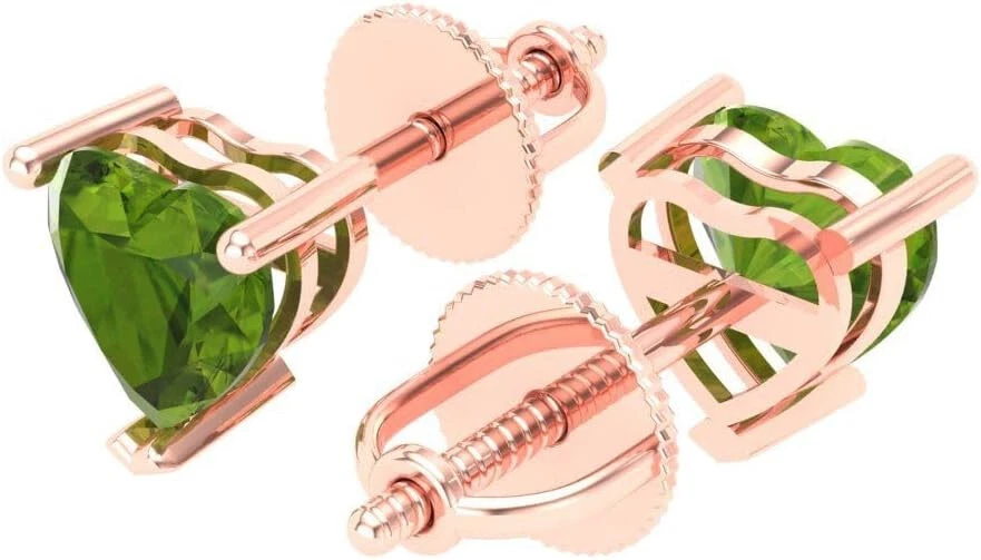 1 Karat Peridot Herz Schnitt Solitaire Ohrringe 10k Solid Rose Gold - Bild 2 von 4