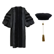 Doctoral Gown, Velvet Tam and Tassel- Multiple Sizes and Colors Available