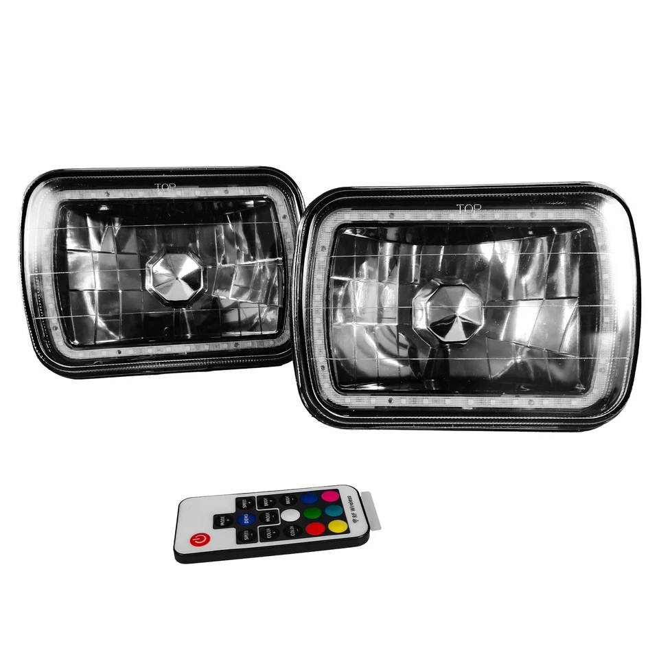 2PCS Square Color Change White Red Blue Green 7x6" LED Angel Eye Halo Headlights - Image 3 of 4