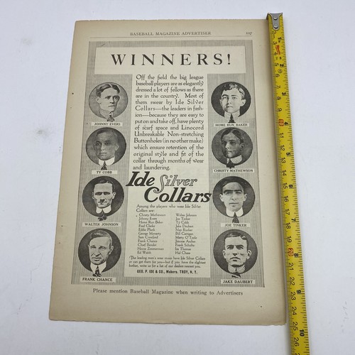 Vintage Baseball Ad IDE Silver Collars Cobb Johnson Matthews Chance Tinker RARE - Picture 9 of 10