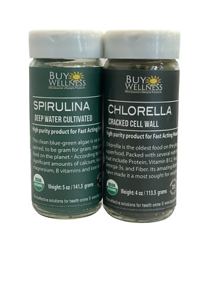 CHLORELLA + SPIRULINA  USDA Organic 2 Jars Superfood Vegan Protein 30 day supply
