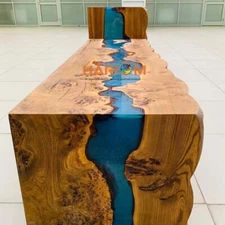 Designer Blue Epoxy Resin River Table Top computer Desk Study Deco Waterfall Top