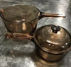 VTG Lot 3 Pyrex Corning VISION Ware Amber Saucepans Pots & Lid - 1L & 2.5L