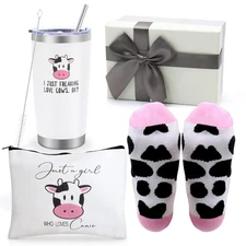 Cow Themed Gifts,Best Idea Gift- Cute 20 OZ Wine Tumbler and Socks for Women,...