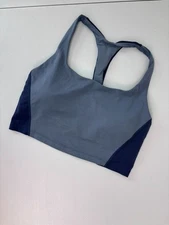 Athleta women's medium blue grey transcend color block cropped sports bra
