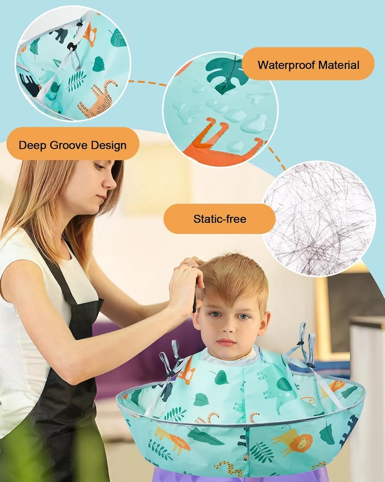 Capa Corte Pelo Ninos Impermeable Plegable Ajustable con Peine Negro Incluido - Bild 4 von 4