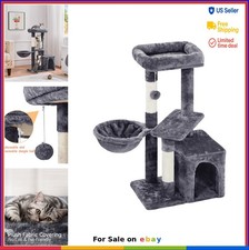 Cat Tree Tower with Condo Perch Scratching Post Plush Nest Basket Dark Gray
