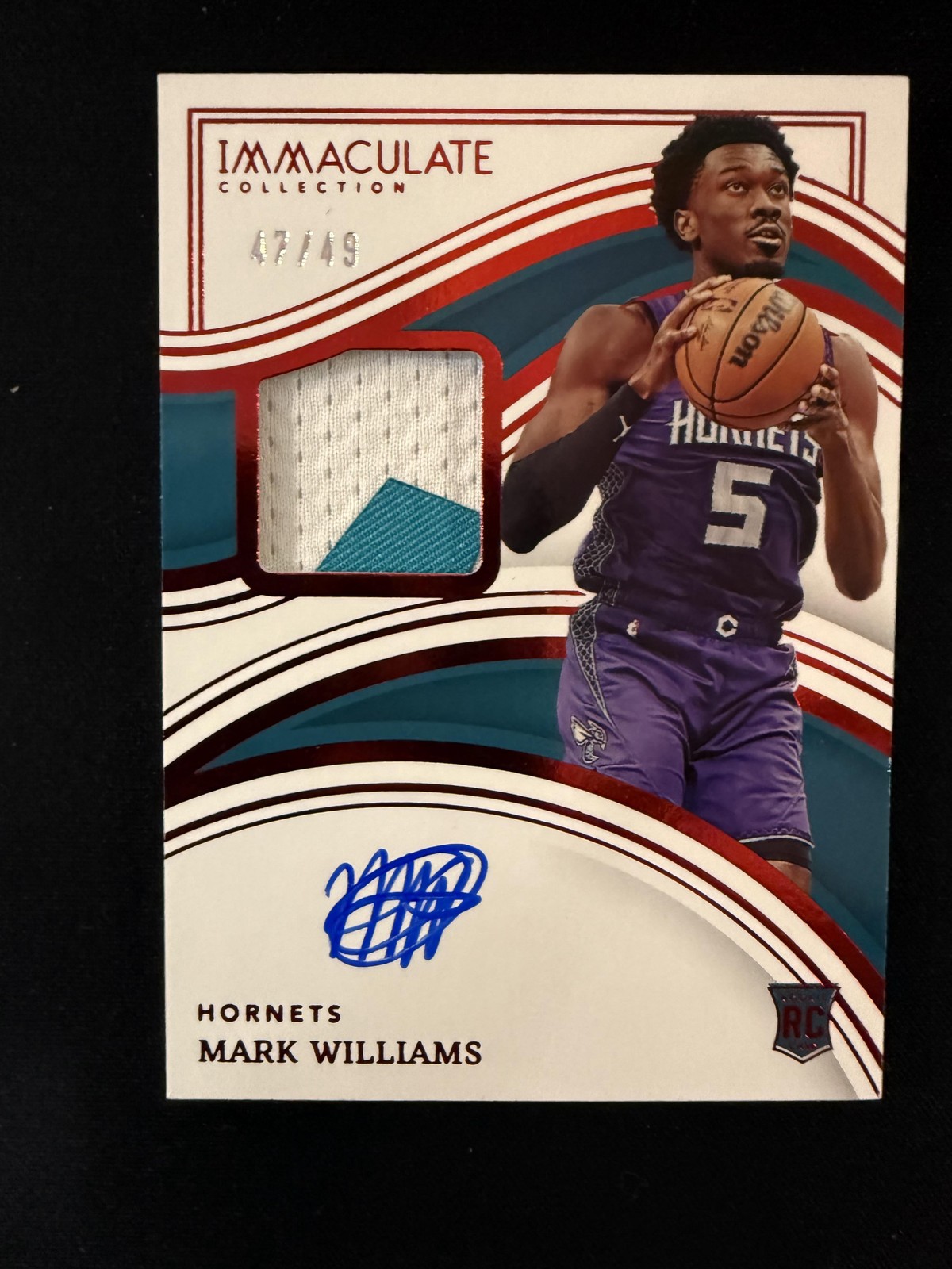 #118 Mark Williams 2022 Panini Immaculate Patch Auto /49 Red