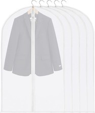 5 Pack Garment Bags for Hanging Clothes, 40" Suit Bags for Closet Storage, Plast