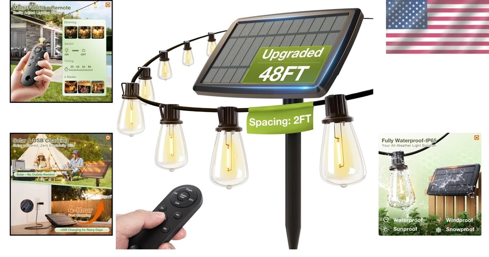 Solar String Lights Waterproof with Remote Control - Image 2 of 4